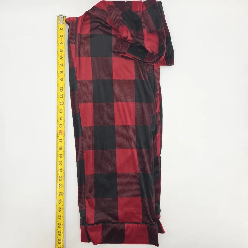 Donna Karan 2 Piece Pajamas Set  Womens Size XL Red Buffalo Plaid Velour Preppy
